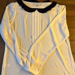 Loft sz M collared white and black blouse